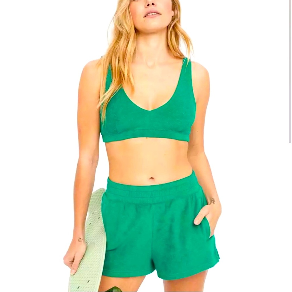 Offline by Aerie True Green Terry Short Set New S M